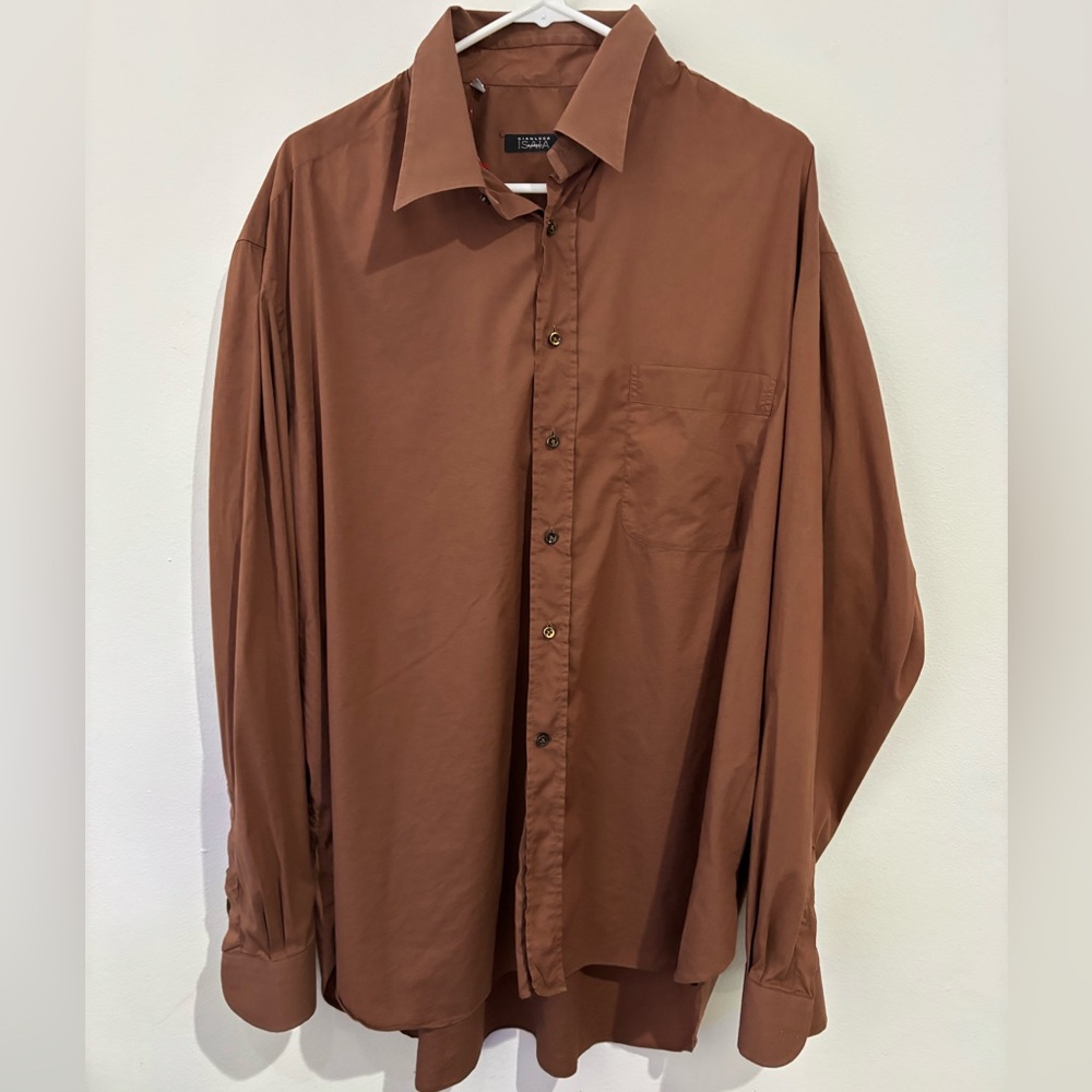 ISAIA Brown XL Button Down Dress Shirt